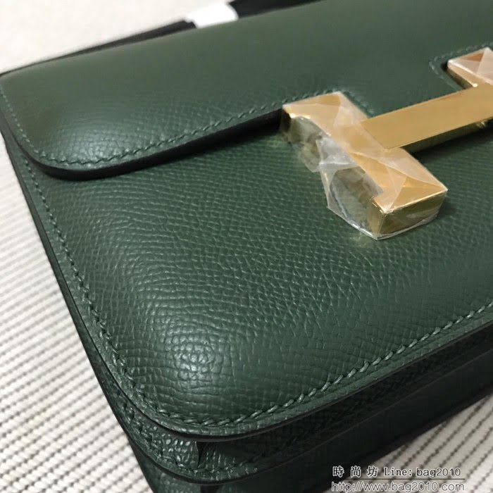 HERMES愛馬仕 H空姐包 進口原廠EP皮 頂級蜜蠟製作 街拍必備單品 祖母綠金銀 單肩斜挎包  Ama1560
